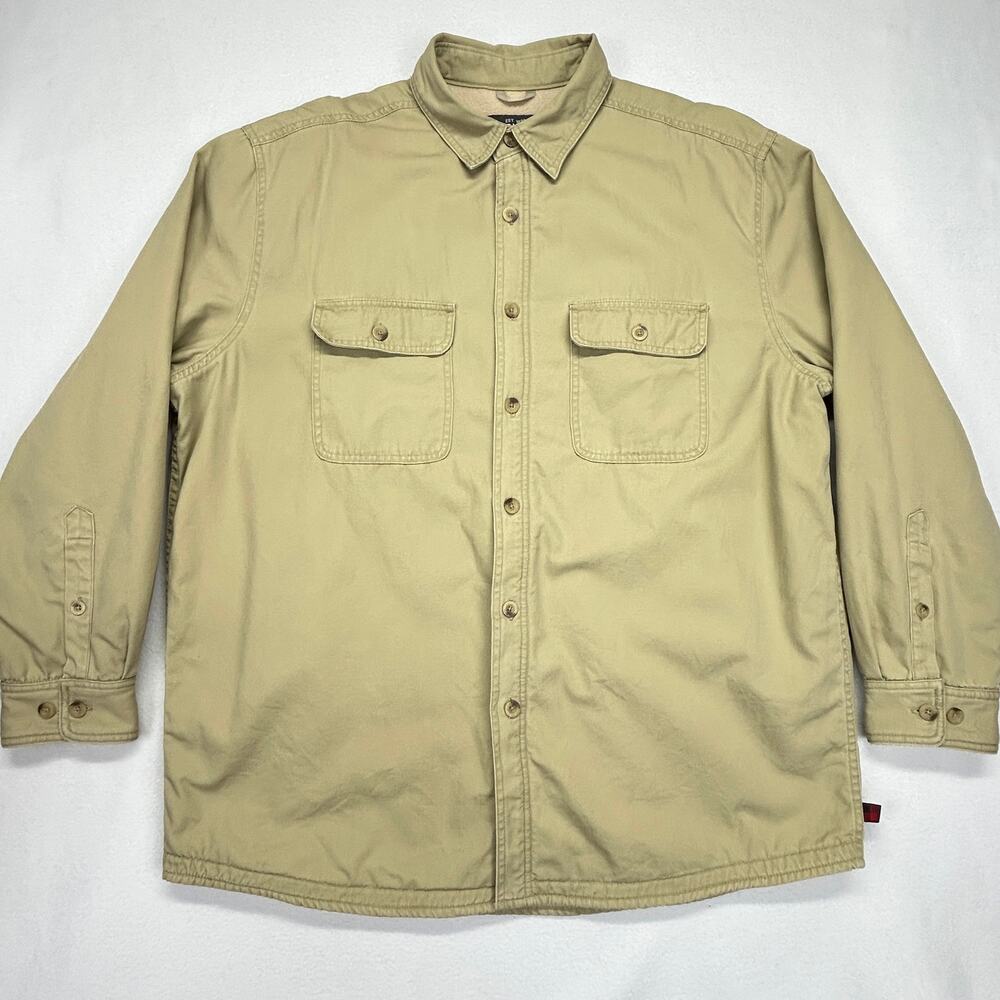 Woolrich Shacket Fleece Lined Men XL Tan Shirt Jacket Canvas Barley 6224 Outdoor